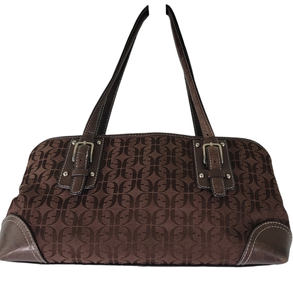 FOSSIL Brown Leather Signature Shoulder Bag Double Handle Spacious Interior - Picture 2 of 12
